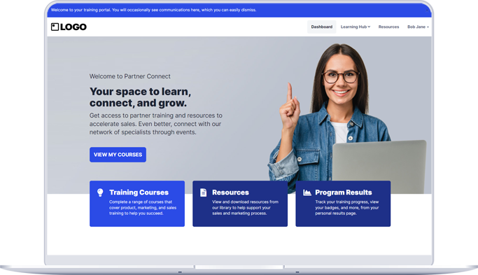 Professional presenting online educational resources for sales channel partner onboarding